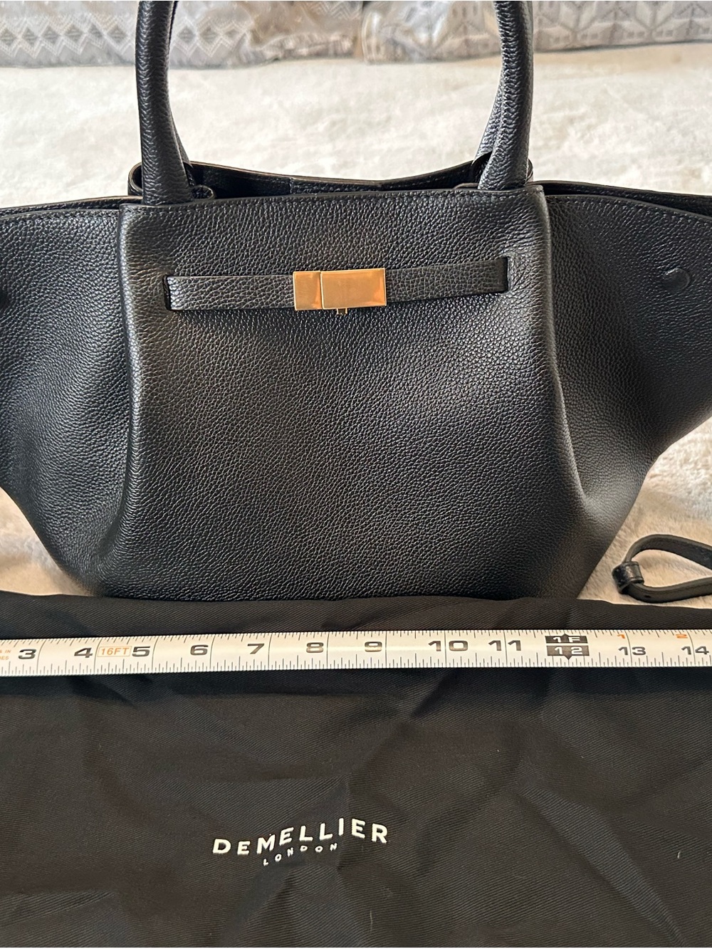 DeMellier Black Pebbled Leather MIDI New York Tote with Gold Hardware